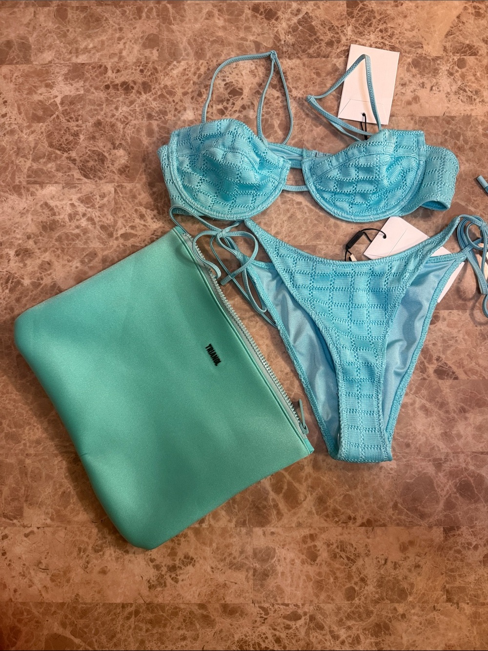 triangl swimwear Aqua Textured Bikini Set with Matching Pouch